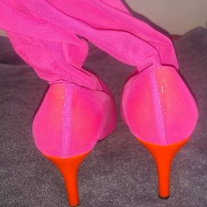 Lace and mesh thigh high boots